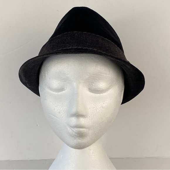 Fedora wool blend hat hatband corduroy wool s/m menswear men Black gray grey - Picture 4 of 9